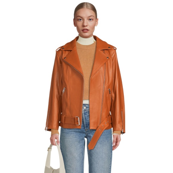 Mackage Jayda Oversized 100% Cow Leather Biker Jacket L/XL - Picture 17 of 17